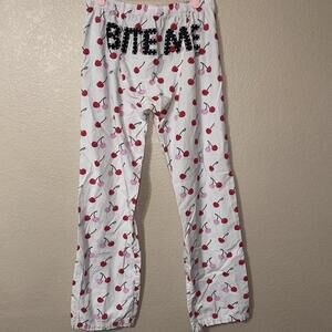 Y2K Victorias Secret RARE Cherry PJ pants with bedazzled “bite me” on the butt